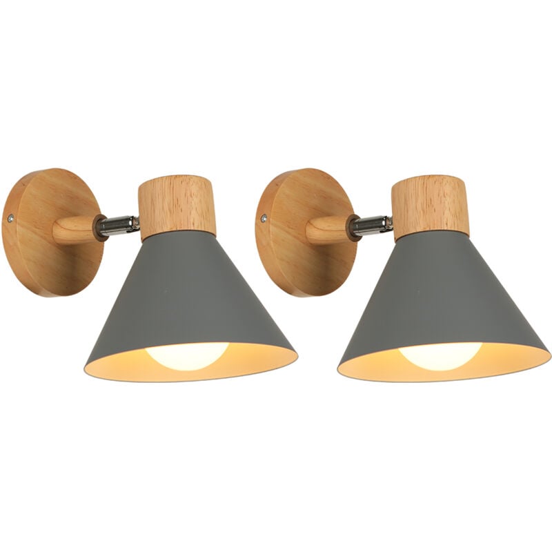 2X) Applique Murale Interieure Rétro Lampe Murale Métal E27 Applique Murale Vintage Pour Salon Chambre Salle De Bain (Gris)