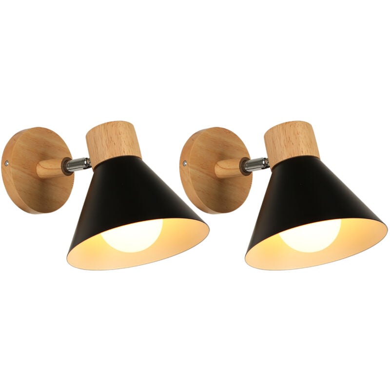 2X) Applique Murale Interieure Rétro Lampe Murale Métal E27 Applique Murale Vintage Pour Salon Chambre Salle De Bain (Noire)