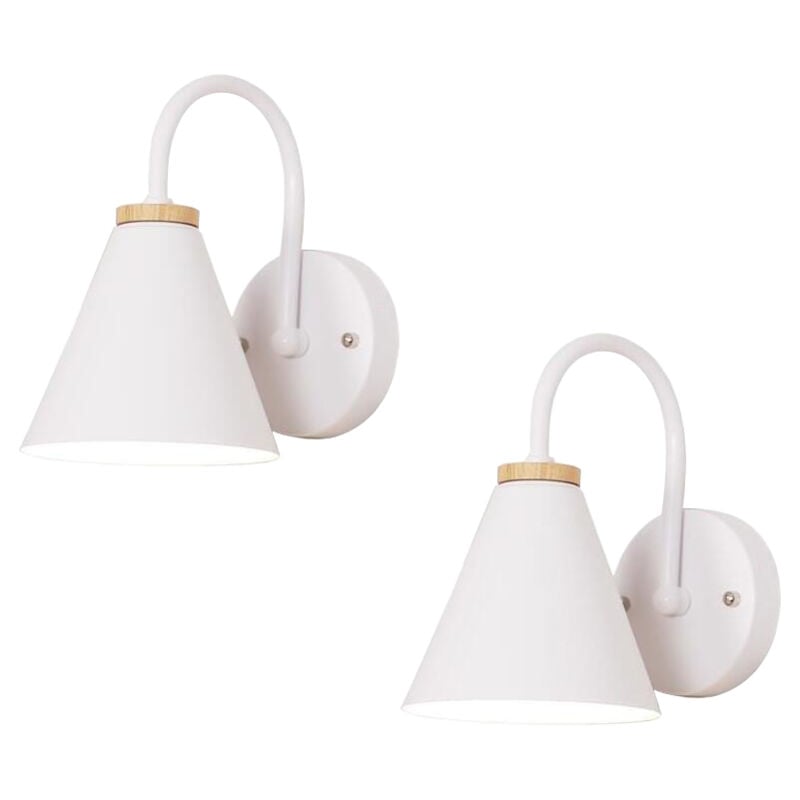 2X Applique Murale Moderne En Bois Applique Murale Minimaliste Rétro (Blanc) Lampe Murale Nordique Pour Salon Chambre Étude Porche Couloir E27