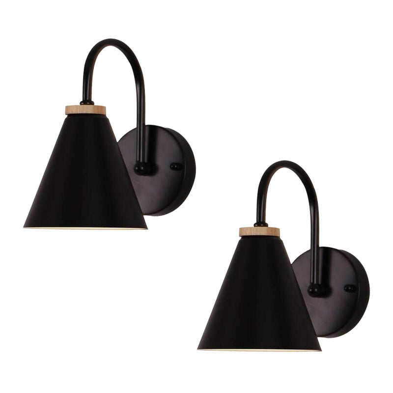 2X Applique Murale Moderne En Bois Applique Murale Minimaliste Rétro (Noire) Lampe Murale Nordique Pour Salon Chambre Étude Porche Couloir E27