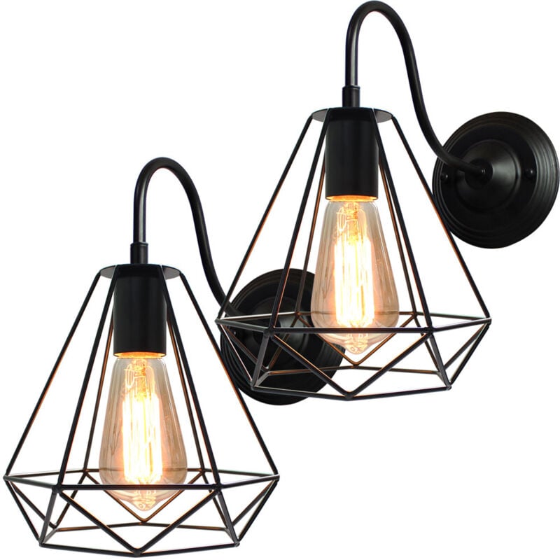 2X Applique Murale Rétro Antique, Applique Cage En Métal Applique Murale D'Intérieur, Lampe Murale Vintage Noire