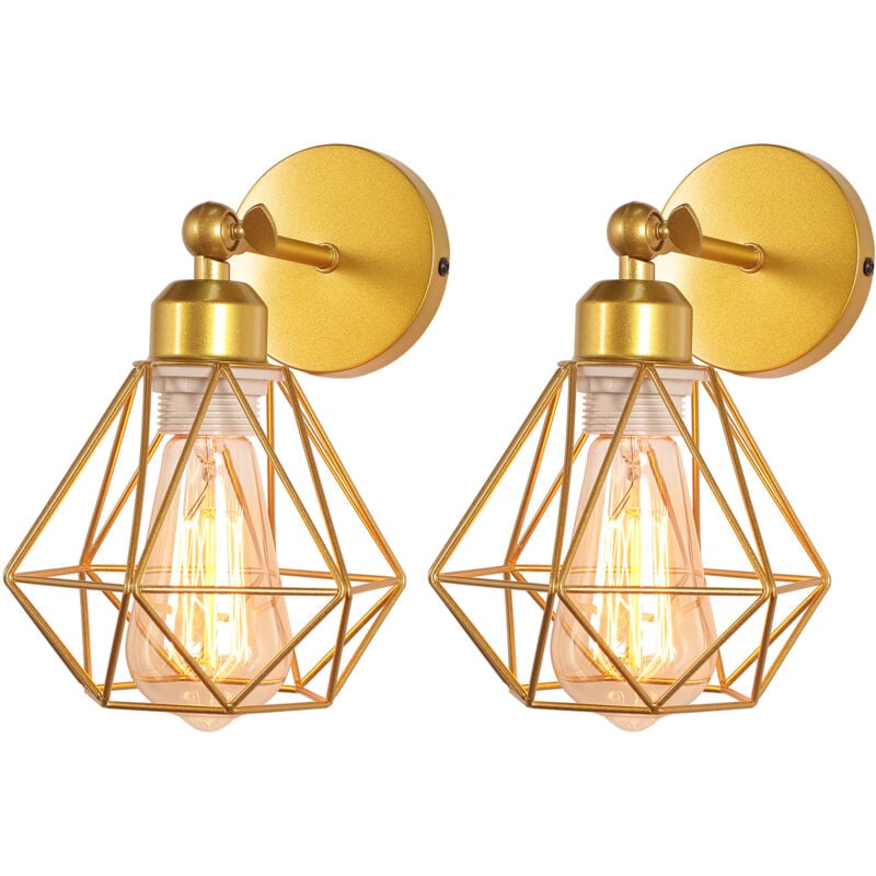 2X) Applique Murale Rétro Lampe Murale Moderne E27, Angle Réglable (Or), Applique Murale à Cage Métallique, Éclairage D'Intérieur