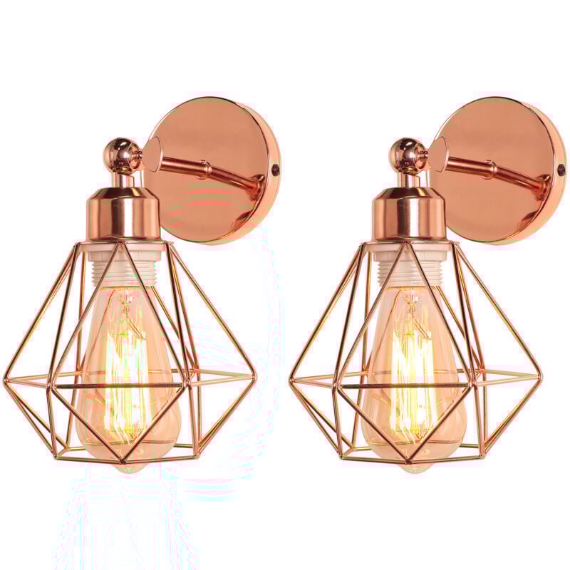 2X) Applique Murale Rétro Lampe Murale Moderne E27, Angle Réglable (Or Rose), Applique Murale à Cage Métallique, Éclairage D'Intérieur