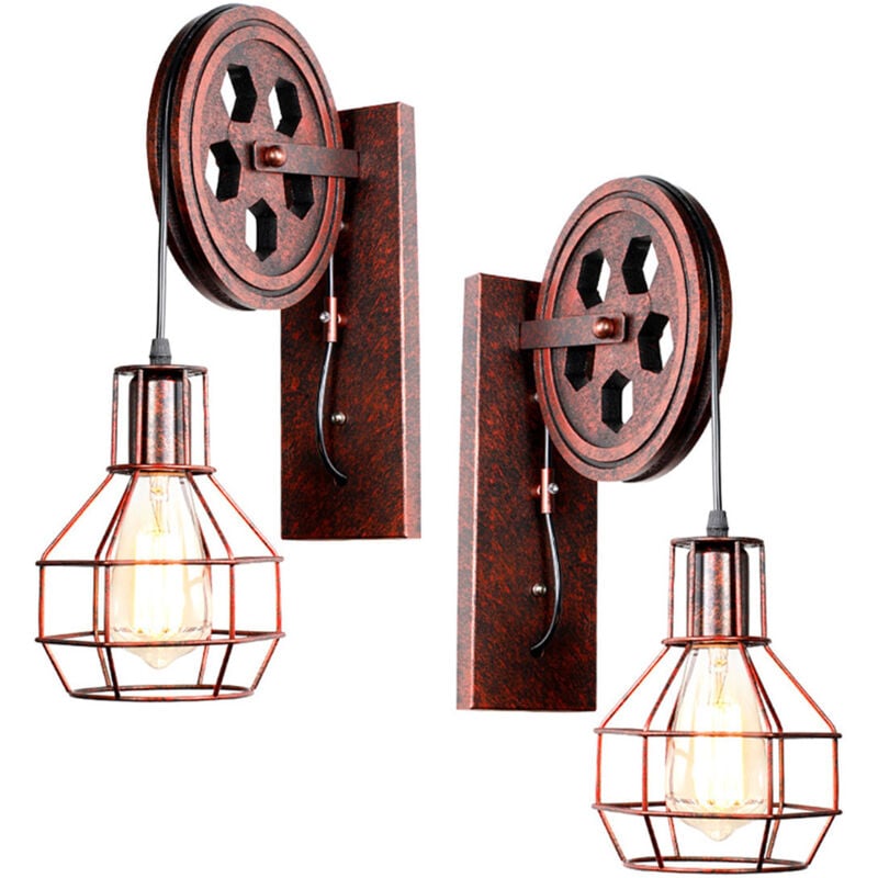 2X Applique Murale Rétro Lampe Murale Vintage Applique Murale Intérieure En Métal Pour Allée Loft Couloir E27