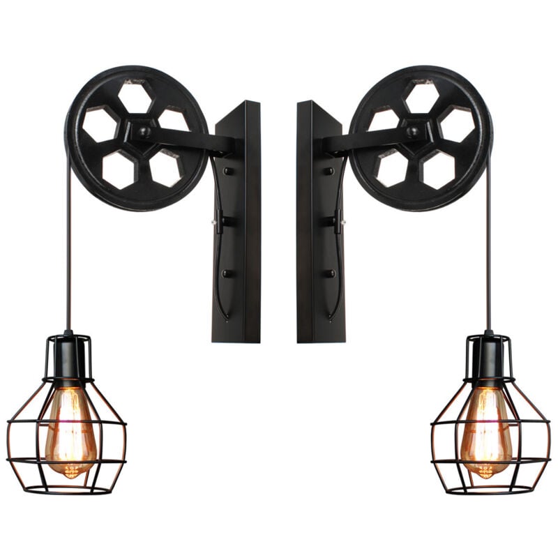 2X Applique Murale Rétro Lampe Murale Vintage Applique Murale Intérieure En Métal Pour Allée Loft Couloir E27,Noir