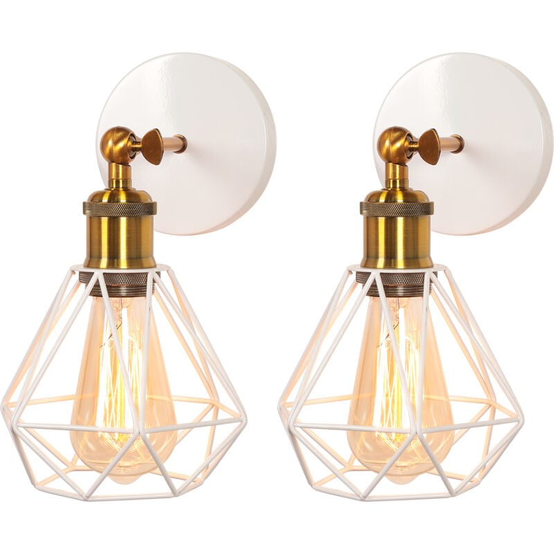2X) Applique Murale Rétro Moderne Applique Murale à Angle Réglable E27 (Blanc) Applique Murale Cage En Métal Applique Murale Vintage Pour Intérieur