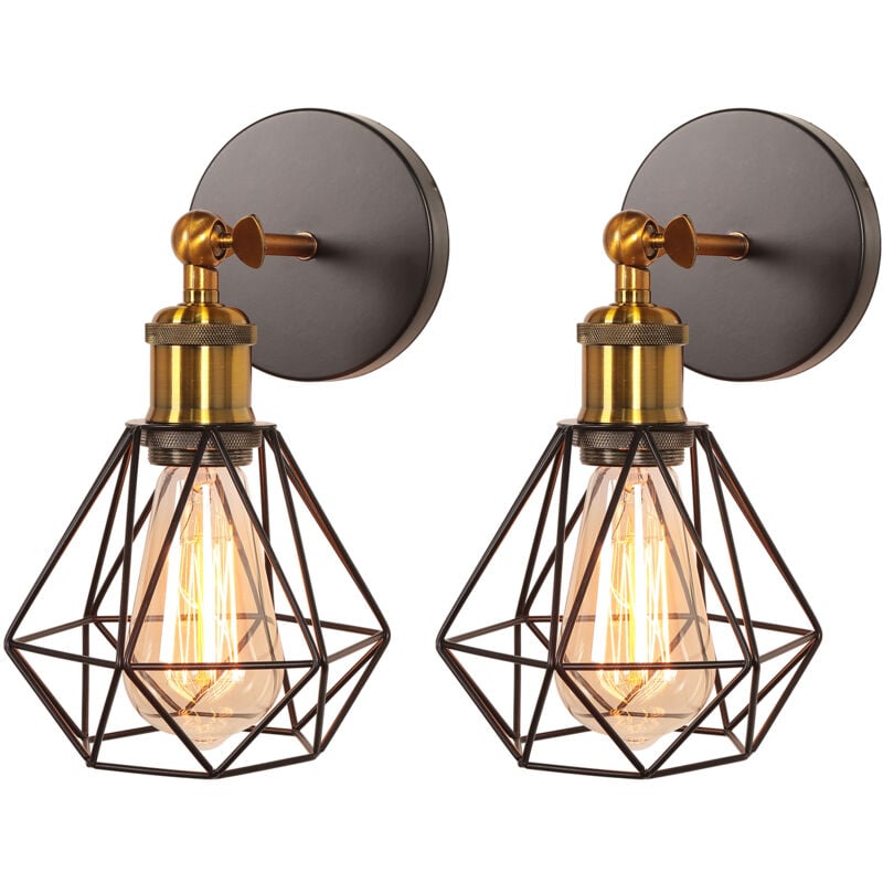 2X) Applique Murale Rétro Moderne Applique Murale à Angle Réglable E27 (Noir) Applique Murale Cage En Métal Applique Murale Vintage Pour Intérieur