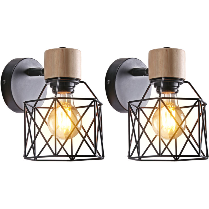 Norcks - 2X) Applique Murale Rétro Moderne Lampe Murale Nordique Applique Murale En Bois Métal Applique Murale Vintage Ampoule E27 (Noir)