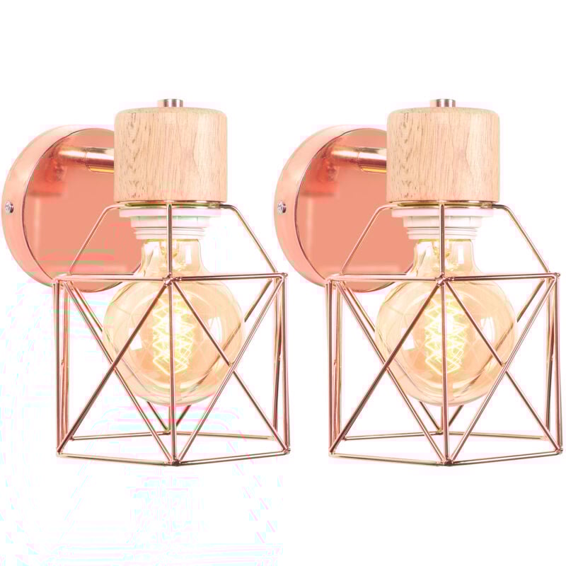 Norcks - 2X) Applique Murale Rétro Moderne Lampe Murale Nordique Applique Murale En Bois Métal Applique Murale Vintage Ampoule E27 (Or Rose)