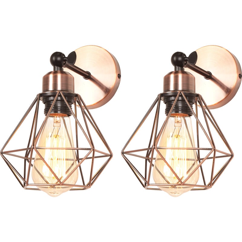 2X) Applique Murale Rétro Lampe Murale Moderne E27, Angle Réglable , Applique Murale à Cage Métallique, Éclairage D'Intérieur