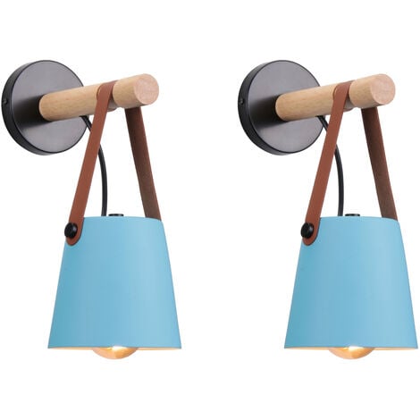 2X Applique per Interno, Moderna Lampada da Parete in Pelle, Creativo Illuminazione con Paralume E27 per Camera da Letto Cucina Corridoio Caffè Bar (Blu)
