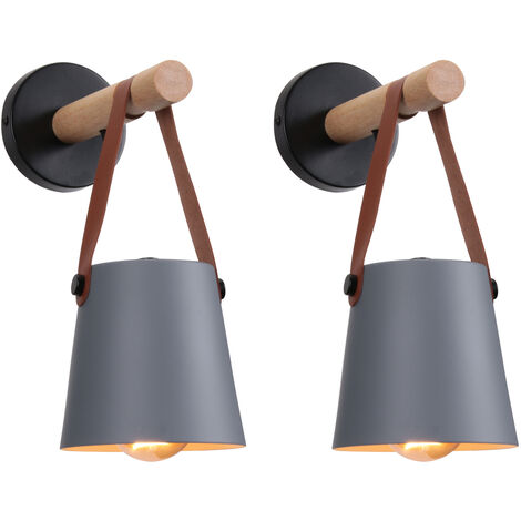 2X Applique per Interno, Moderna Lampada da Parete in Pelle, Creativo Illuminazione con Paralume E27 per Camera da Letto Cucina Corridoio Caffè Bar (Grigio)