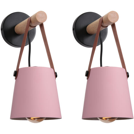2X Applique per Interno, Moderna Lampada da Parete in Pelle, Creativo Illuminazione con Paralume E27 per Camera da Letto Cucina Corridoio Caffè Bar (Rosa)