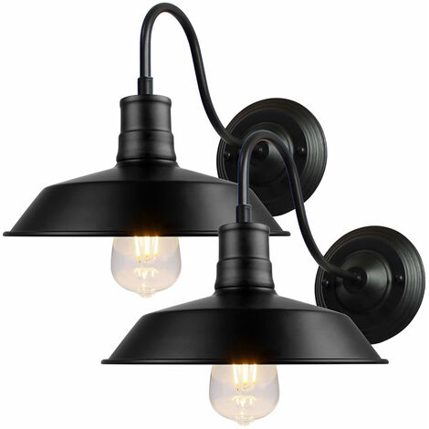 2X Applique Vintage, Lampada da Parete in Ferro Industriale Stile, Applique da Interni con Paralume Edison per Camera da Letto Cucina Corridoio Caffè Bar (Nero)