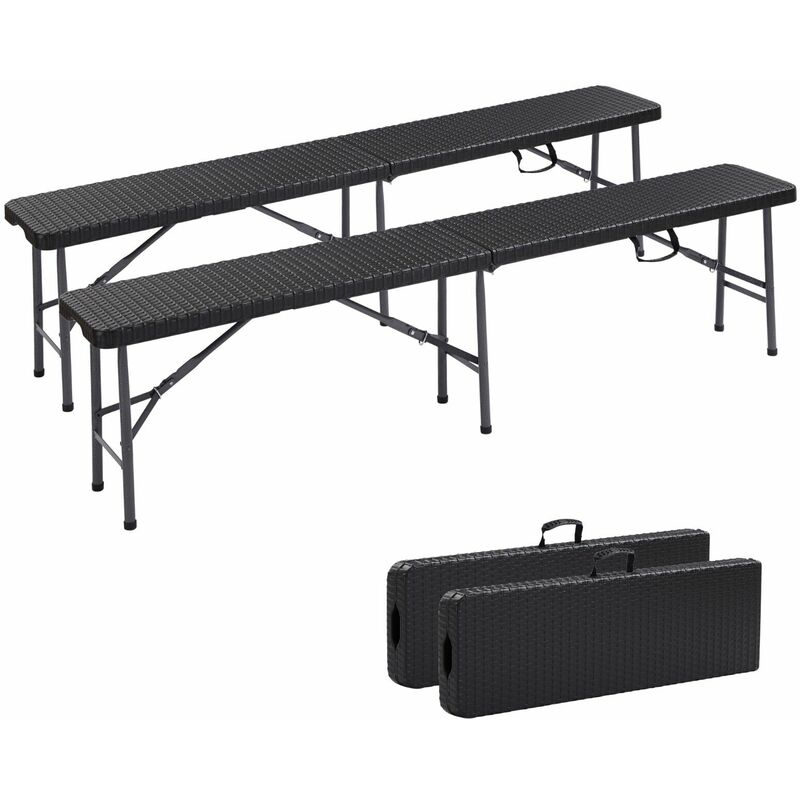 

2x AREBOS Banco Plegable Banco de Cerveza Banco de Ratán óptica Banco de Jardín - Negro