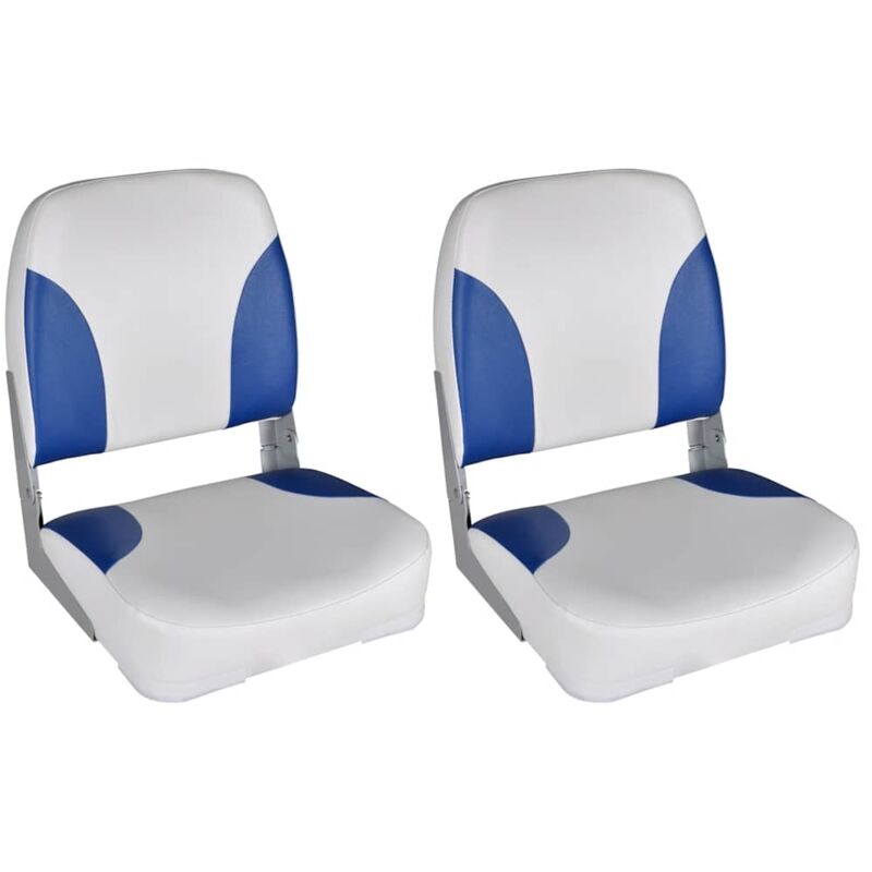 

vidaXL 2x Asiento barco respaldo plegable cojín azul blanco 41x36x48cm