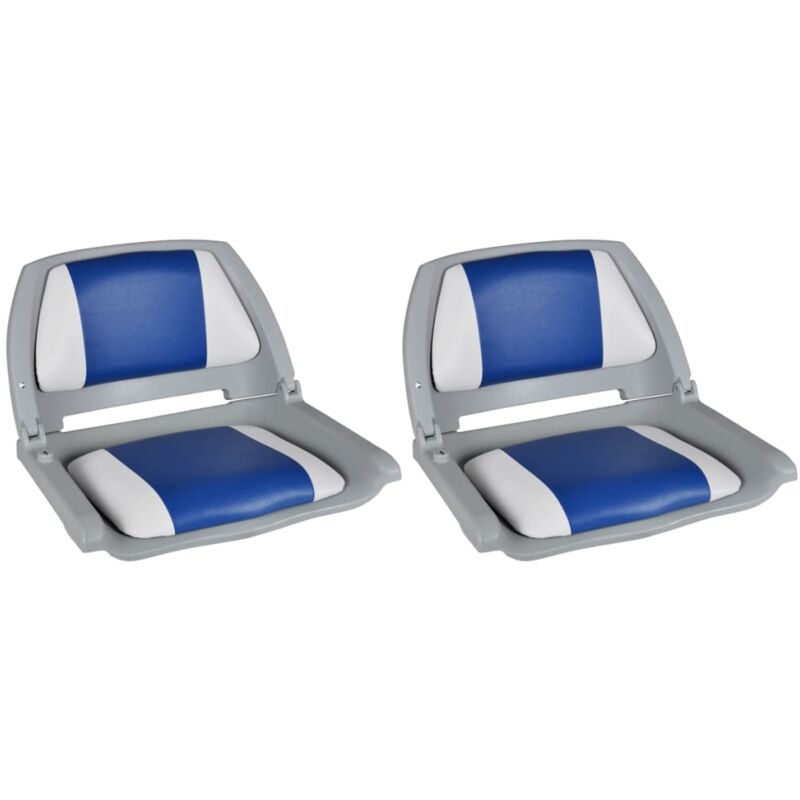 

vidaXL 2x Asiento barco respaldo plegable cojín azul blanco 41x51x48cm