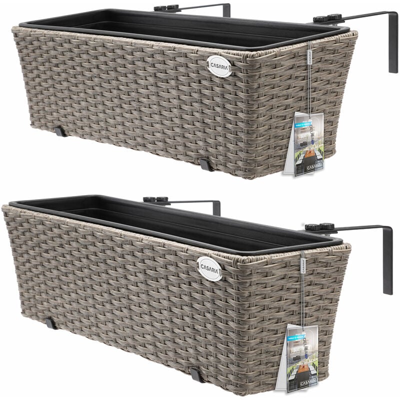 2x Bac à fleurs en polyrotin Jardinière pour balcon Terrasse Fenêtre Jardin Crème