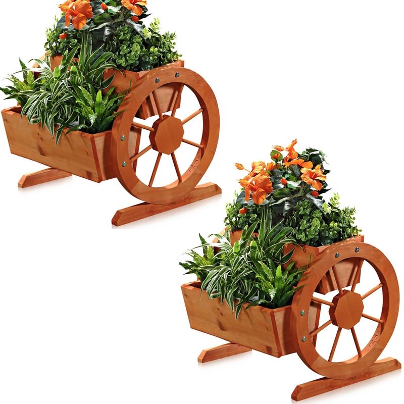 Jardinière avec roues wagon creux fleur décoration de jardin en bois, boîte en bois
