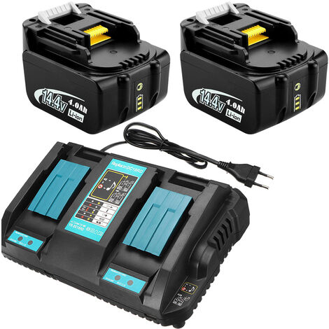 2X Batterie 14.4V 4,0Ah Pour Makita BL1430 BL1440BN BL1440B BL1440B BL1450B+ Chargeur à deux ports 4A DC18RD 18V 14,4V pour Makita 14,4V DC14SA DC18RA DC18RC DC18SC DC18SE DC18SD