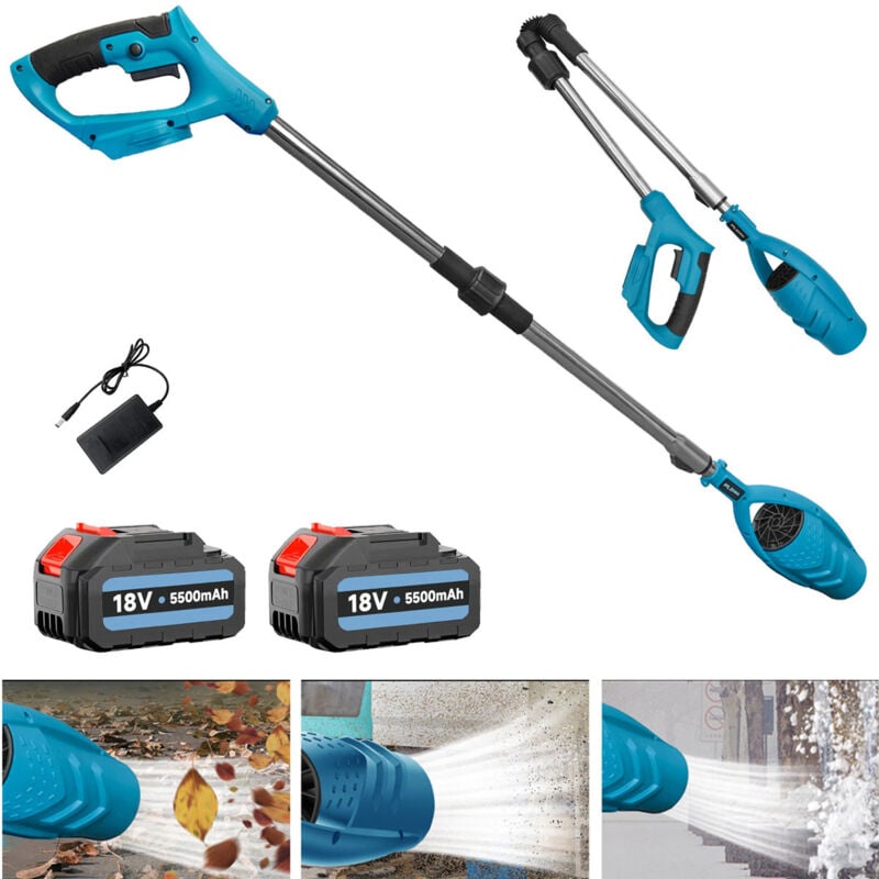 2x Batterie 5.5A Souffleuses à neige sans fil Rallonge de perche Souffleur de feuilles, perche d'extension pliable 116CM, pour trottoir, terrasse+2