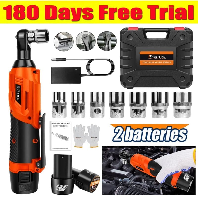 2x Batterie Clé à chocs sans fil 3.0A Li-ion Clé à cliquet Pistolet à écrous 3/8' Drive