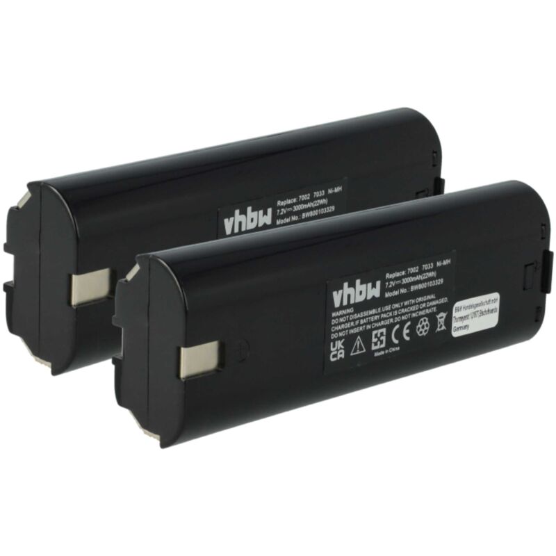 Vhbw - 2x Batteries compatible avec Makita 6022DW, 6071DW, 6071DWK, 6072D, 6072DL, 6072DW, 6072DWK, 6073D outil électrique (3000 mAh, NiMH, 7,2 v)