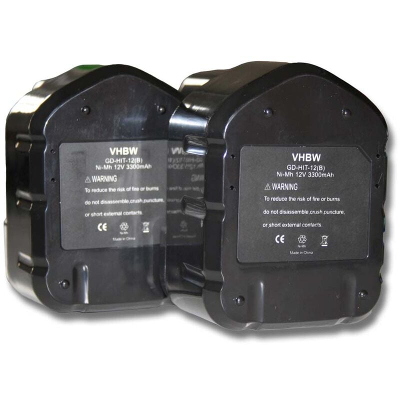 Vhbw - 2x Batteries remplacement pour Hitachi 324361, 324362, EB1212S, EB1214L, EB1214S, EB1220BL pour outil électrique (3300 mAh, NiMH, 12 v)