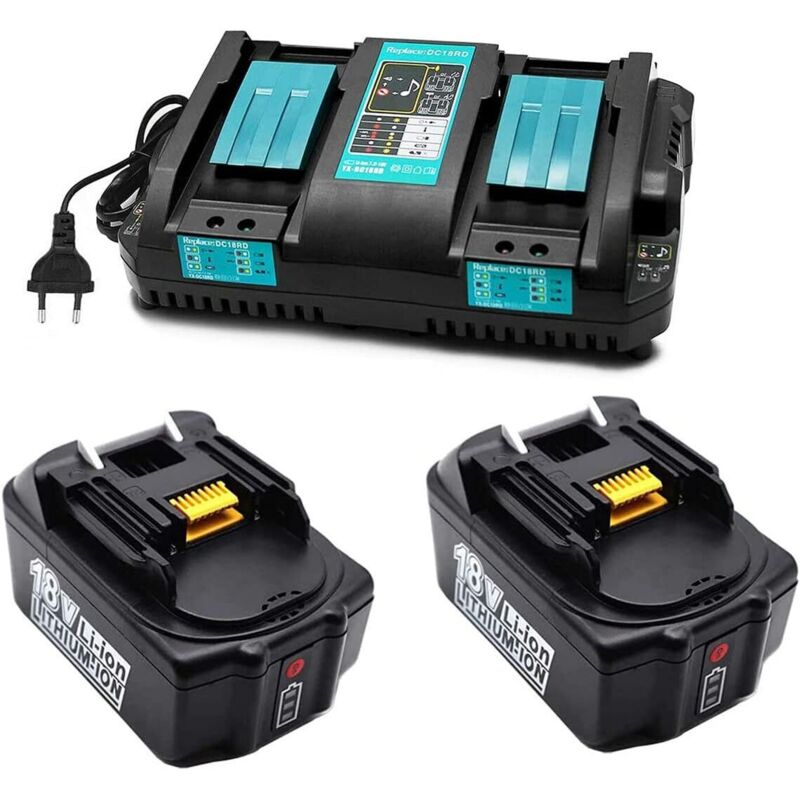 Powerwings 2 Pièces BL1850B Batterie + Chargeur Double DC18RD pour Makita 2 Batteries 18V 5 0Ah BL1850 BL1860B BL1860 BL1815 BL1830 BL1840 Radio DMR100 DMR101 DMR102 DMR103B DMR104 DMR105 DMR108