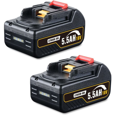 2x Batteries 18V LXT Li-ION BL1860B pour MAKITA 197293-4 BL1850B BL1830 BL1860 BL1850 BL1850B BL1840B BL1840 BL1835 BL1845 194204-5 LXT-400 avec indicateur LED batterie outil 5.5AH