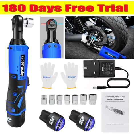 Cordless Rattle Electric Cordless Ratchet Right Angle Wrench Tool Set + 2 Batteries 3/8 ...