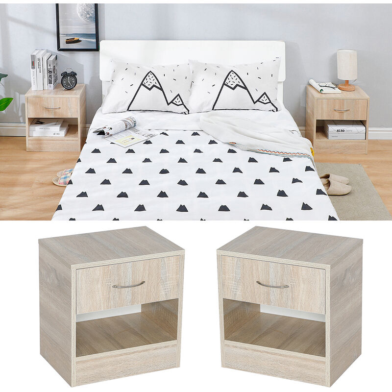 2x Bedside Table Nightstand With Drawer Big Storage Aluminum Handle 41 28 39cm Wood Color Mot356ftgrvjlbu2c05289a7g1u 90u3cizadib5