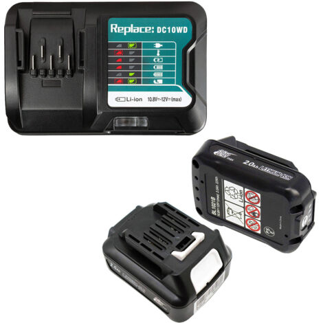 2X BL1021B Akku 12V 2,0Ah mit Ladegerät DC10WD, für 12V 10,8V Makita Akku BL1021B BL1041B 197339-1 BL1040B  BL1015/ für Makita TD110D HR140DZ DF333DZ
