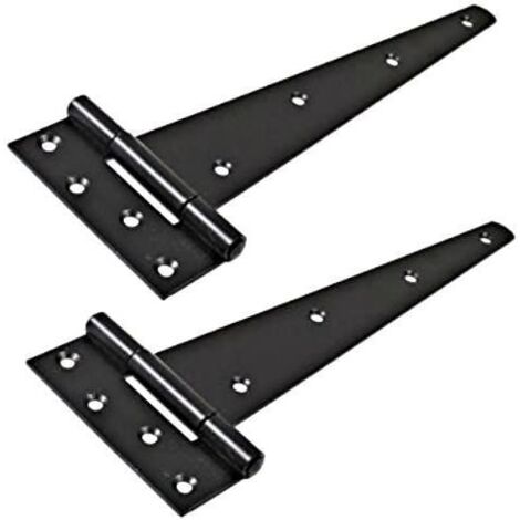 2x Black Metal 6" T Hinges, Tee Hinges with Fittings Powder Coated