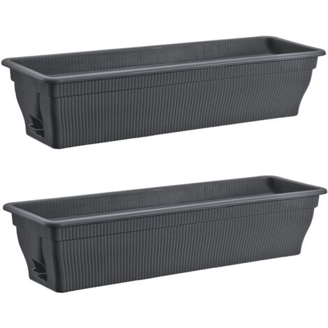 2x Blumenkasten 80cm Balkonkasten mit Wasserspeicher anthrazit, 18 L - Blumenkästen wetterfest Pflanzkasten mit Einsatz für Garten und Balkon witterungsbeständig, grau