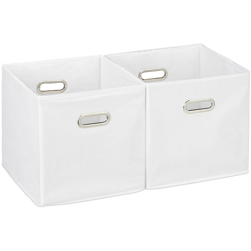 2x boîtes de rangement, sans couvercle, avec poignée, pliable, panier en tissu carré, 30 cm, blanc