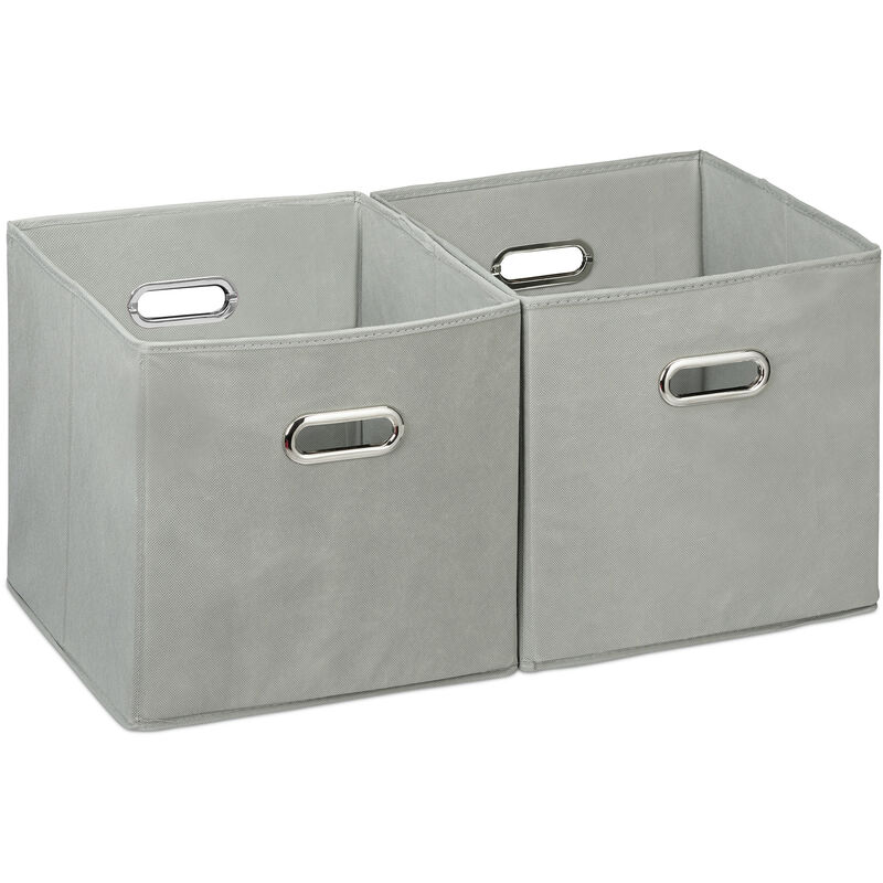 2x boîtes de rangement, sans couvercle, avec poignée, pliable, panier en tissu carré, 30 cm, gris