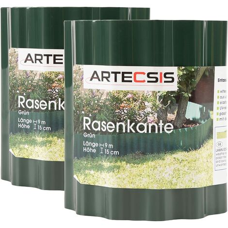 2X Bordure de Jardin en Plastique, 9 m x 20 cm, Bordure de pelouse Flexible, Bande de délimitation, Vert