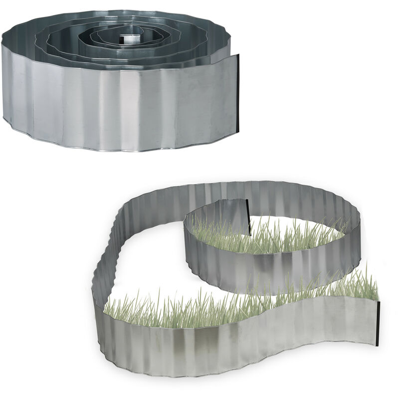 Relaxdays - 2x Bordures de jardin métal galvanisé pour massifs allées plantes potager 5 m x 16 cm, gris argenté
