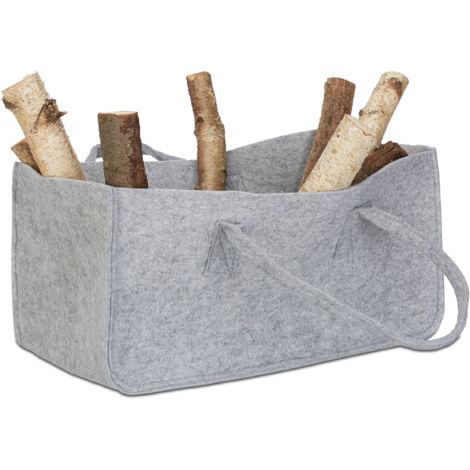 2x Borsa Portalegna per Camino in Feltro Cesto Portatile Portariviste Pieghevole HxLxP: 25x25x50 cm, Grigio