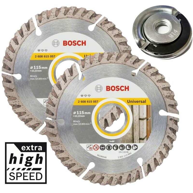 Bosch - 2x Universal Diamond Blade 4.5' 115mm High Speed +Quick Change Locking Nut
