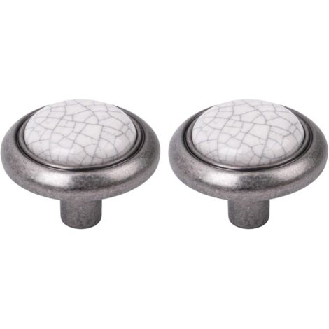 2x Bouton de tiroir finition nickel porcelaine céramique 32 mm avec vis Meuble Vintage Antique Style Porte Poignée Commode Armoire Maison
