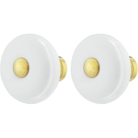 2x Bouton de tiroir porcelaine céramique 32 mm insert laiton poli avec vis Meuble Vintage Antique Style Porte Poignée Commode Armoire Maison
