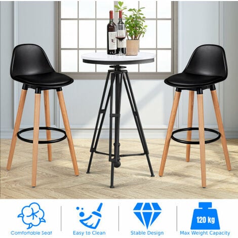 2x Breakfast Bar Stool High Chair PU Leather Kitchen Chrome w/Footrest Home Shop Black