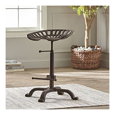 2x Brown Barstool Tractor Seats Bar Stool Cast Iron Kitchen or Garden, Classic Rustic Industrial Vintage Look