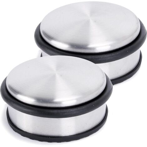 2x Butoir de porte en acier inoxydable brossé mat ⌀ 10cm, hauteur: 4.5cm