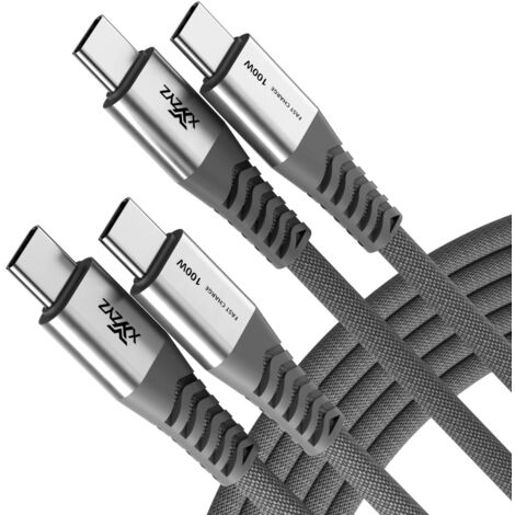 2x Cable de carga rápida USB C a USB C gris 100 W 20 V 5 A 2 m