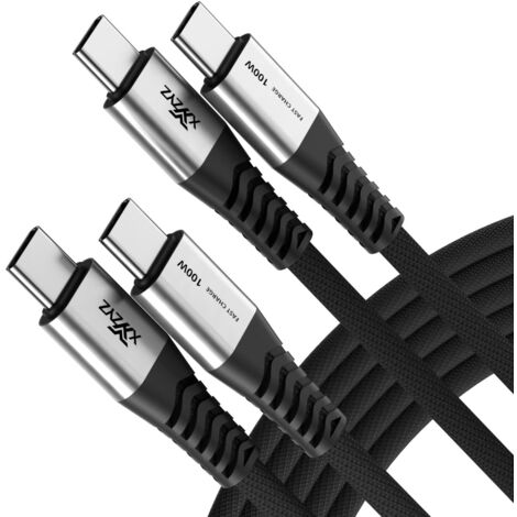 2x Cable de carga rápida USB C a USB C negro 100W 20V 5A 2M