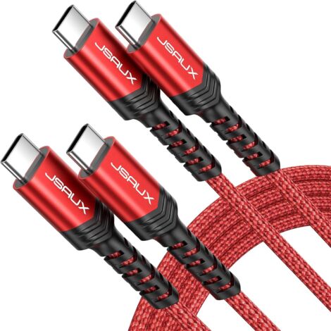 2x Cable de carga rápida USB C a USB C rojo 100W 20V 5A 2m