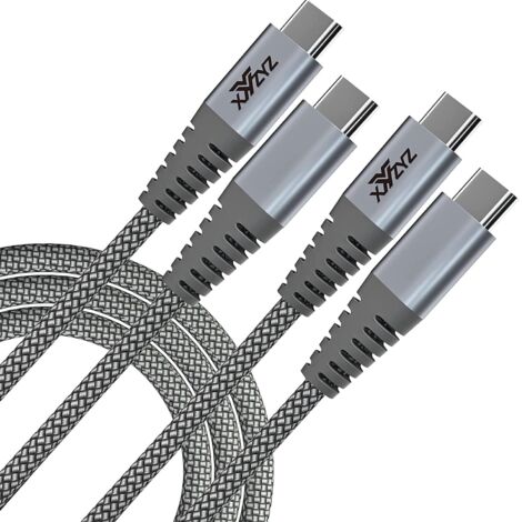 2x Câble de charge rapide USB C vers USB C Gris 60 W 20 V 3 A 2 m